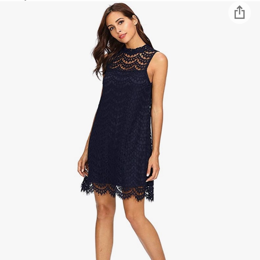 Navy Romwe Women's Lace Sleeveless A Line Elegant Cocktail Evening Party Dress